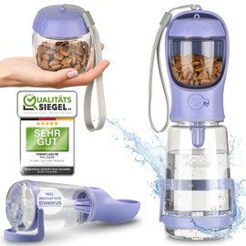 Fellnase Dog Water Bottle for Travelling - with Stand to Prevent Spills and Feeder I 550 ml Water Bottle for Dogs and Cats I Water Bowl with Water Return Valve I Leak-Proof (Lavender)