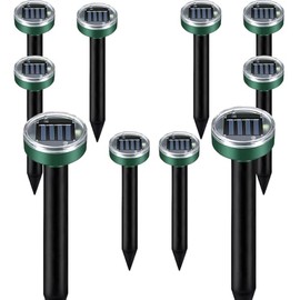 Solar Powered Mole Repellent -10 Packs Solar Powered Waterproof Outdoor Gopher Repeller Effective for Garden Ultrasonic Vole Snake Repeller for Lawns and Yards (Green, Round)