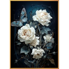 Leczany Cross Stitch Stamped Kit for Beginner - White Rose and Butterfly | DIY Embroidery Starter Patterns Craft Kit Needlepoint for Adults or Kids | 11CT, 3 Strands | 13x18.1 inches