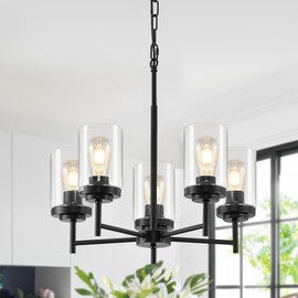 YUEMZS 5-Light Chandelier for Living Room Kitchen Modern Farmhouse Pendant Lighting Industrial Black Hanging Ceiling Light Fixture for Foyer Dinning Room, Black Pendant Ceiling Light Hanging