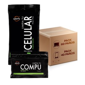 Waipy | Toallitas Humedas Limpia Pantallas | Kit de Limpieza para PC y Celular | Pack 4 Limpia tu Celu + 3 Limpia tu Compu | Quita Huellas, Grasa y Suciedad Acumulada | Limpiador de Pantalla