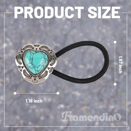 Framendino, 3 Pack Metal Western Style Ponytail Holders Vintage Hair Ties Turquoise Concho Heart Ropes for Women