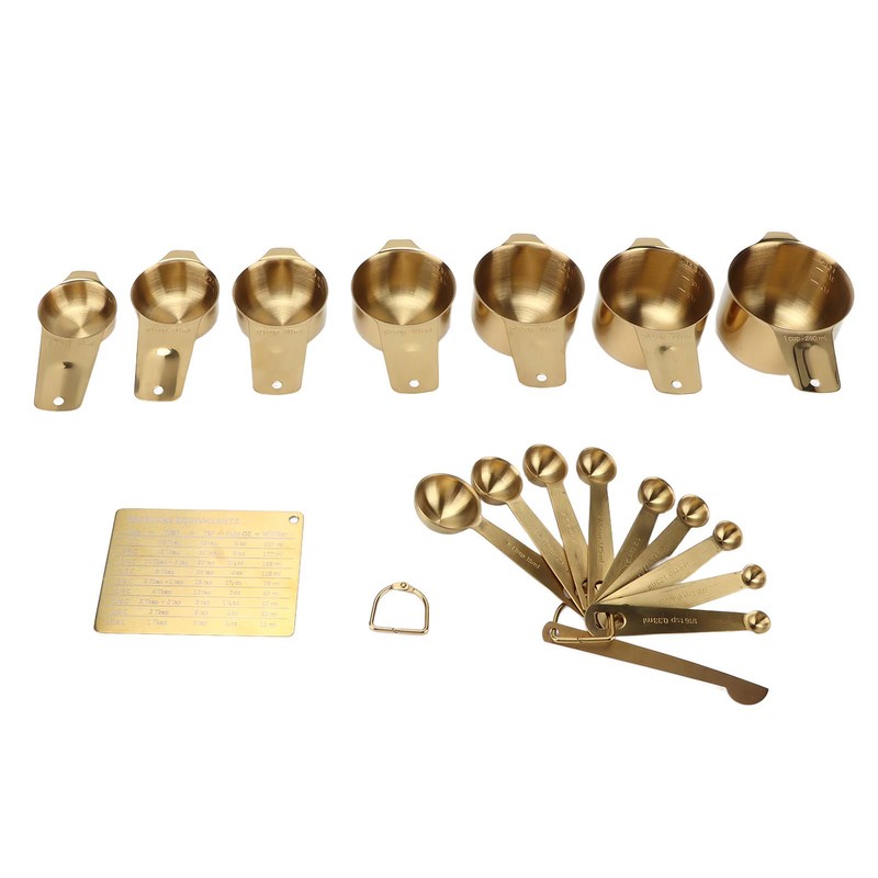 18PCS Measuring Cup Stainless Steel Gold Coffee Spoon Cup Set