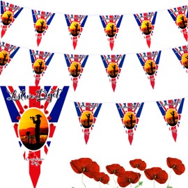 Abitoncc Lest We Forget Flag Bunting 7m Remembrance Day Flag Poppy Day Decorations Remembrance Sunday Poppy Flag Lest We Forget War Heroes Soldiers Remembrance Flag for Outdoor Garden