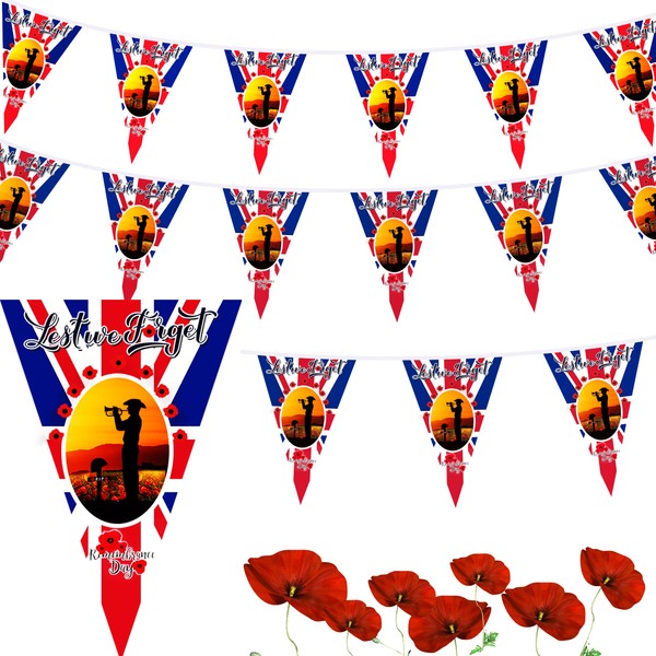 Abitoncc Lest We Forget Flag Bunting 7m Remembrance Day Flag