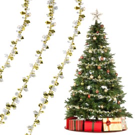 HADDIY Guirnalda de cuentas de cristal dorado para árbol de Navidad, guirnalda de cuentas acrílicas brillantes iridiscentes de 19.7 pies para invierno y decoraciones de árbol Xmax y decoración del hogar