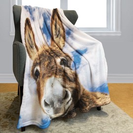 HommomH 60"x80" Donkey Blanket Animal Selfie Blankets Soft Warm Plush Fleece Throw for Couch Sofa Bed