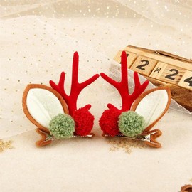 Christmas Hair Clip - Reindeer Antlers Headdress Hair Accessories Cute Red Green Ball Antler Ears Hair Clip Christmas Holiday Party Hair Accessories for Girls Women 1 Pairs (Red)