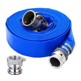DAVCO 2" ID × 100 ft PVC Lay Flat Discharge Hose, Heavy Duty Reinforced Blue Pool Backwash Hoses For Swimming Drain Pools, with Aluminum Camlock C and E Fittings, Cam Lock Fitting Type A included