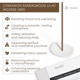 Sheditei Cinnamon Incense Sticks + Sandalwood and Lilac blend with Incence Holder - 30 Sticks - 40 min Burn Time - No bamboo core Sticks for Meditation, Yoga, Relaxation - Self care gifts for women