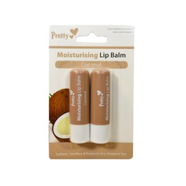 2 x Coconut Moisturising Lip Balm Tubes by Pretty - Softens, Soothes & Protects Dry Chapped Lips - 2 x 4.3g