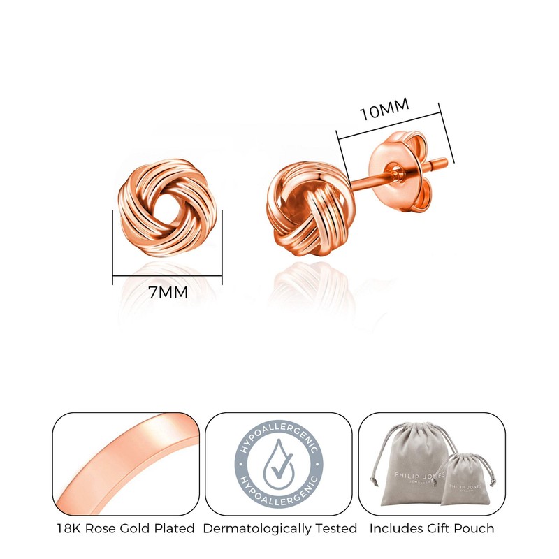 Philip Jones Rose Gold Plated Love Knot Earrings with Quote