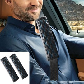 JDDRY 2PC Seat Belt Neck Protector,Car Seat Belt Covers Pads,Leather Seatbelt Covers,Universal Car Seat Strap Pads,Car Interior Accessories(Blue)