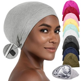 CAPLORD Silk Satin Bonnet for Sleeping, Women & Men, Adjustable Satin Sleep Cap, Silk Bonnet, Hair Wrap Protection, Night Cap for Curly & All Hair Types, Breathable Bamboo Viscose Outer - L. Gray