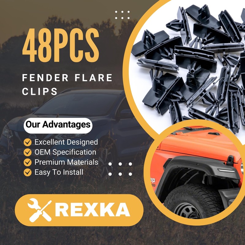 Rexka 48pcs Fender Flare & Rocker Moulding Clip 68039280AA Compatible