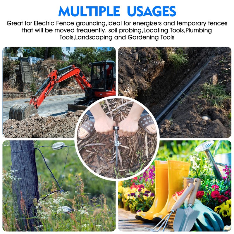 2in1 Soil Probe & Grounding Rod with Ground Wire Clamp,Great