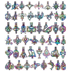 Vie jeune Mixed Pearl Cage Locket Pendants Set, Essential Oil Diffuser DIY Necklace Bracelet Jewelry Making Craft, Bulk Beads Aromatherapy Diffuser Charms Gifts for Women (Random 30pcs Rainbow Color)