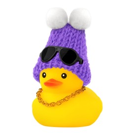 wonuu Rubber Duck Car Ornaments Duck Car Dashboard Decorations with Winter hat Duck Car Accessories for Women, Purple