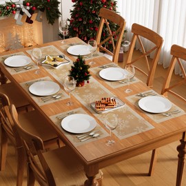 Famibay Place Mats and Table Runners Christmas Place Mats Set with Table Runner Table Mats Washable Heat Resistant 6 Table Runner Christmas Modern Gold 180 cm for Kitchen Home Dining Table