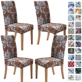 SPRINGRICO Chair Covers for Dining Room Set of 4, Stretch Dining Chair Cover, Washable Spandex Kitchen Parsons Chair Slipcovers, Removable Seat Protector for Home or Party (4 Pack, Floral BROWN1)