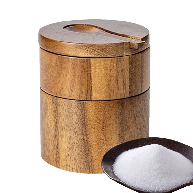 Salt Box Swivel Lid,Sea Salt Container Box Built-in Spoon -