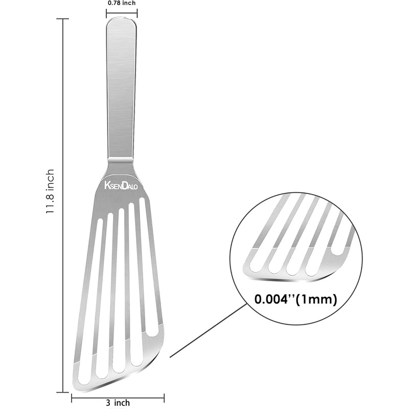 KSENDALO Thin Fish Spatula Stainless Steel -Flexible Slotted Egg Flipper