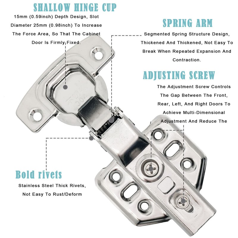 304 Stainless Steel Half Overlay Soft Frameless Soft Closing Hinges