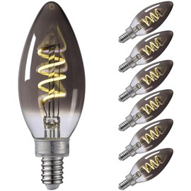 TORCHSTAR Smoky Grey Light Bulb, Dimmable E12 LED Candelabra Bulb, LED Chandelier Light Bulbs, 2W LED Filament Candle Bulb C11, 60lm, FCC&ETL Listed, 4000K Cool White, Pack of 6