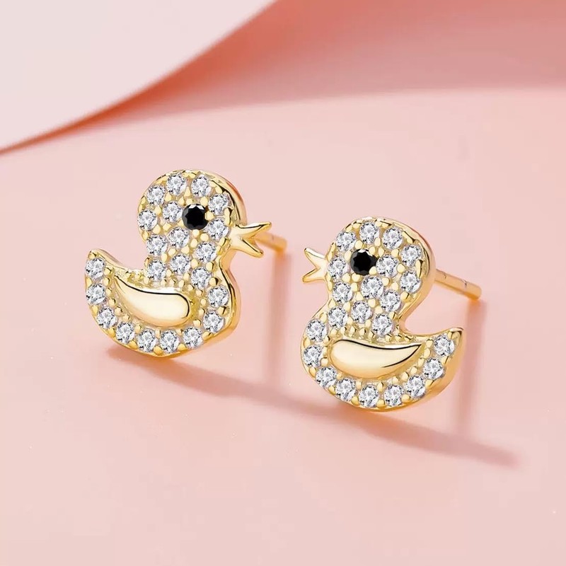 Rofeego Gold Plated Duck Stud Earrings, Cute Duckling Jewelry Gift,