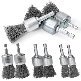 Opfiue 9 PCS Wire Brush Wheel for Drill, 0.8" 1" 1.2" Sizes - Crimped End Wire Brushes 1/4" Hex Shank Knotted Brush for Paint-Surface and Small Spaces