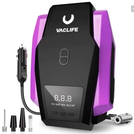 VacLife Air Compressor Tire Inflator, DC 12V Portable Air Compressor for Car Tires, Auto Tire Pump with LED Light, Digital Air Pump for Car Tires, Bicycles and Other Inflatables, Yellow(VL701) - Color: Purple