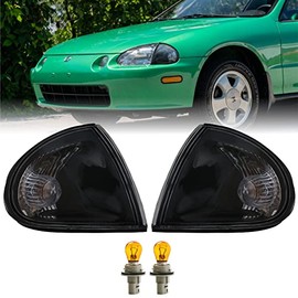 USR DEPO 93-97 Delsol Corner Lights - Front Cornering Parking Turn Signal Lamp (Left + Right) Compatible with 1993-1997 Honda Del Sol (Black Clear Lens, Comes w/ x2 Amber Bulbs and sockets) Si VTEC