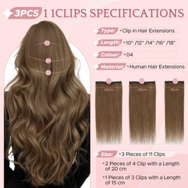 SEGO Clip in Hair Extensions Real Human Hair Seamless Hair Extensions Soft Silky Straight for Women Clip in 3PCS 11 Clips 10 Inch 04 Chocolate Brown 56g