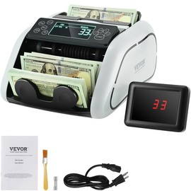 VEVOR Money Counter Machine, Bill Counter with UV, MG, IR and DD Counterfeit Detection, USD & EUR Cash Counting Machine with Large External Display for Small Business,Cash Counter with LCD Display:_Rear-mounted