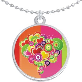 NewCharms Colorful Heart Circle Pop Round Pendant Necklace Beautiful Fashion Jewelry