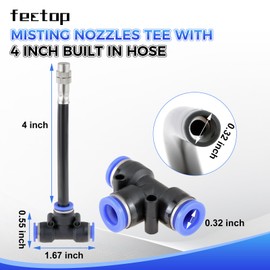 10 Pcs Brass Misting Nozzles Tee with 4 inch Built in Hose, 360° Adjustable Water Mister Nozzles Thread Sprayer 0.043' Misting Parts and Accessories for Patio Outdoor Cooling System