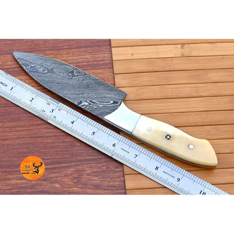 M DAMASCUS CUSTOM HANDMADE FORGED DAMASCUS STEEL CHEF STEAK KNIFE