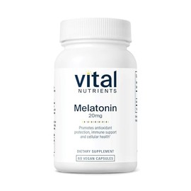 Vital Nutrients Melatonina 20mg | Suplemento vegano para apoyar el ciclo natural del sueño del cuerpo* | Sin gluten, lácteos y soja | 60 cápsulas