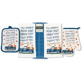 Farmhouse Fall Decor Kitchen Towels and Pot Holder Set: Welcome Fall Season with Sayings Blue Farm Truck to Bring Greetings
