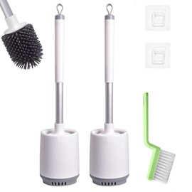 2 Pack Toilet Bowl Cleaners, Toilet Brush and Holder Set,Silicone Toilet Cleaner Brush,Toilet Scrubber with Floor Standing & Wall Mounted with Ventilated Holder for Bathroom Deep Cleaning