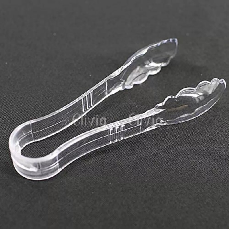 Clivia 12 Pack Plastic 6'' Serving Tongs Clear Scalloped Clamshell