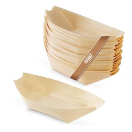 FOOGO Green 100Pcs Disposable Wooden Bamboo Boats, 5"(12.7cm), FSC® Certified, Barbecue Garden Party, Salad Bowls, Eco-Friendly Biodegradable, Wedding Party Bowls, Like Palm Leaf Bowls, Paper Bowls