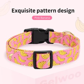 Gelwoo Cotton Dog Collar,Soft and Cute Puppy Collars with Banana Patterned Design for Girl Female Boy Dogs,Adjustable Buckle Pet Collar for Small Medium Large Dogs (Pink Banana, S)