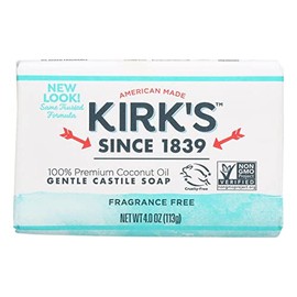 Kirk's Natural Original Coco Castile Soap Fragrance Free, 4 Ounce (Packaging may Vary)