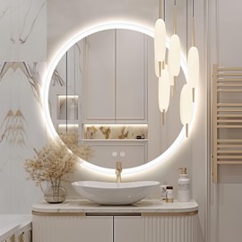 Niccy 28 Inch LED Round Mirror with Light, Backlit/Front Lighted, Frameless LED Wall Mounted Bathroom Vanity Mirror, 3 Color Stepless Dimmable 3000K/4500K/6000K, LED Anti-Fog Lighted Bathroom Mirror