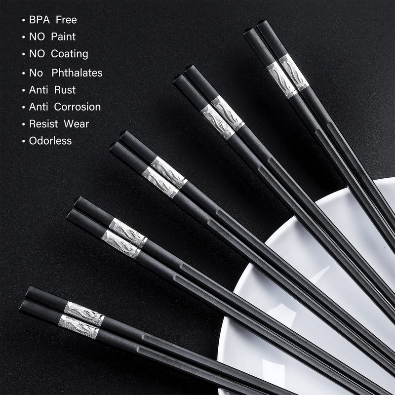 HuaLan Reusable Fiberglass Chopsticks Set, Dishwasher-Safe Chopstick, Non-Slip Design Chop