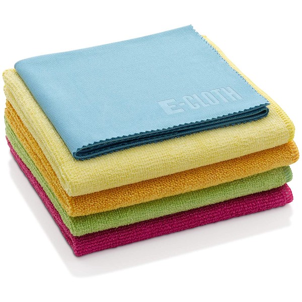 E-Cloth Starter Pack, Premium Microfiber Cleaning Cloths, Great Household Cleaning Tools for Bathroom, Kitchen, and Cars, Washable and Reusable, 300 Wash Guarante, Assorted Colors, 5 Piece Set