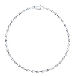 Planetys - Coffee Bean Chain Bracelet 925 Sterling Silver Rhodium-Plated Chain 2.5 mm Width Lengths 18-19-20-21 cm, Argento Sterling, without stone