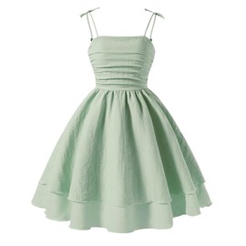 Ohrwurm Little Girls Summer Spaghetti Straps Smocked Ruched A Line Swing Dress Princess Birthday Pageant Formal Party Double Layered Flowy Dresses Homecoming Dress for Teens Green 12 Years