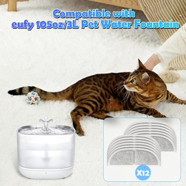 12 Pack Cat Water Fountain Filters for eufy Stainless Steel Water Dispensers 3L/105oz, Triple Filtration System Pet Fountain Filter Replacement Water Fountain Filter for Cats Or Dogs